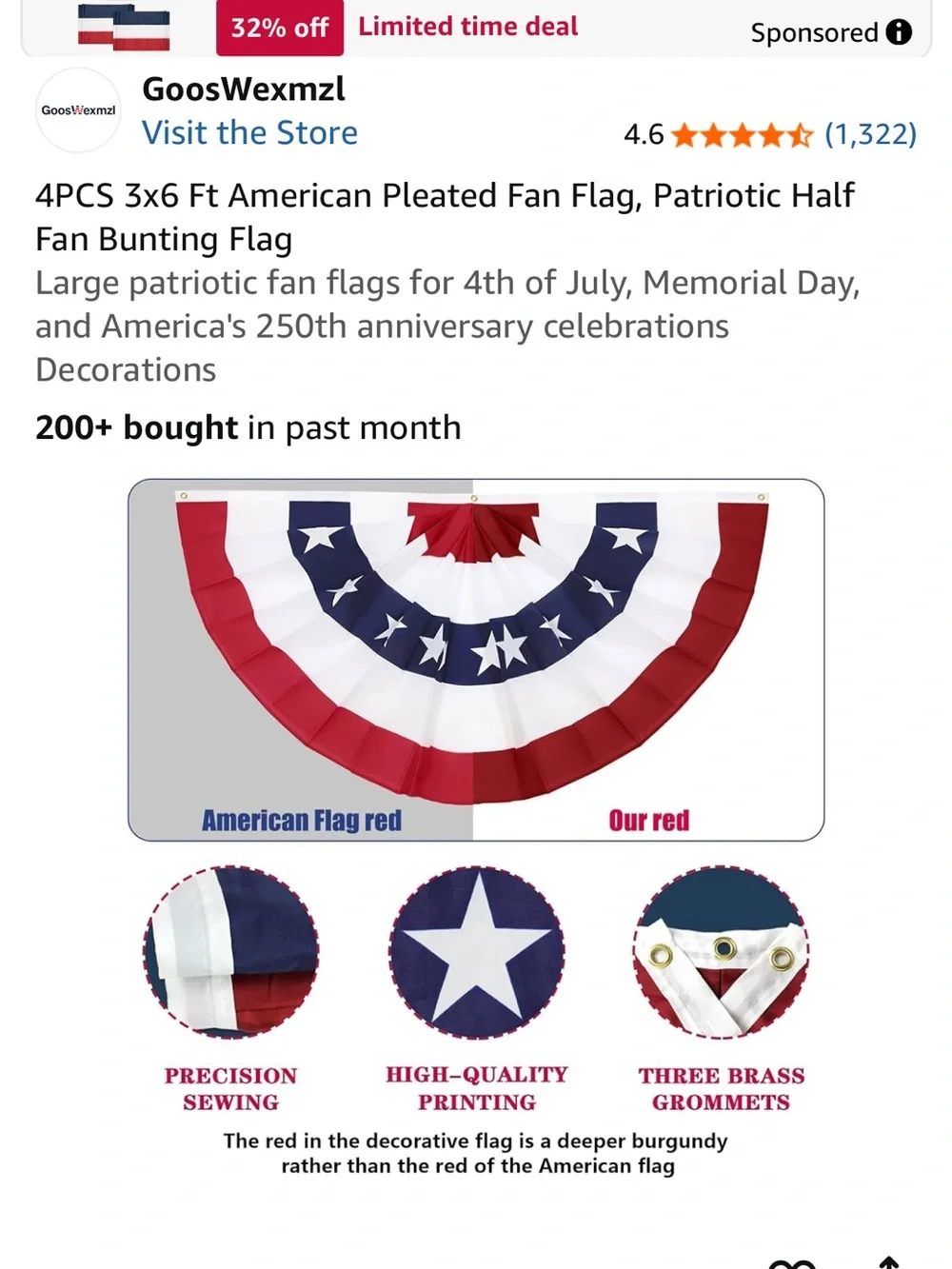 Red White Blue Patriotic Pleated Fan Flags - 4 Pack